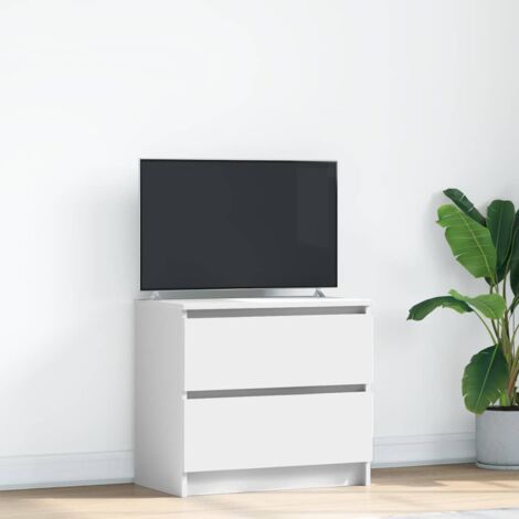 Vidaxl – Meuble TV blanc 60x35x54 cm – Bois d'ingénierie – 2 tiroirs – Grand espace de rangement – Surface résistante à l'humidité