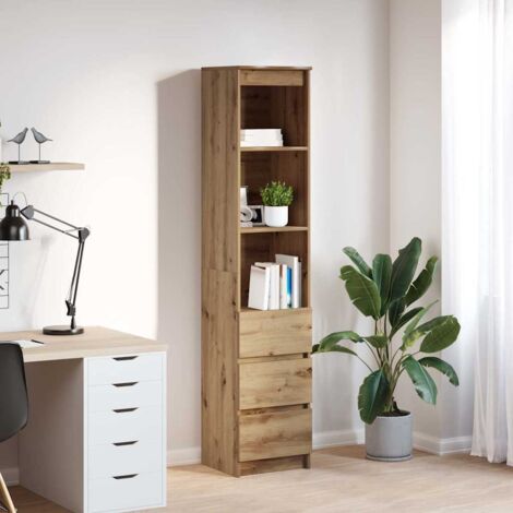Vidaxl – Buffet haut chêne artisanal 37,5x35x180 cm – Bois d'ingénierie durable – 3 tiroirs et 3 étagères – Rangement multifonctionnel