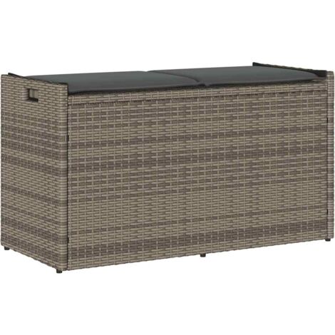 vidaXL Banc de rangement extérieur coussin gris 100 cm résine tressée