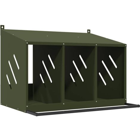 vidaXL Chicken Nesting Box with 3 Compartments Olive Green Metal