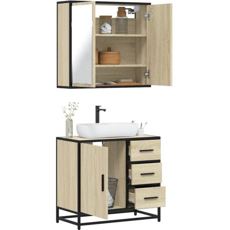 vidaXL 2 Piece Bathroom Furniture Set Sonoma Oak Engineered Wood (1/5)