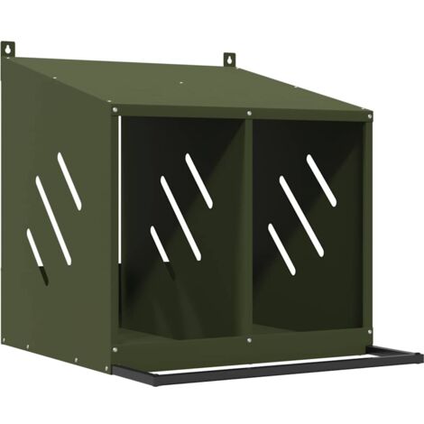 vidaXL Chicken Nesting Box with 2 Compartments Olive Green Metal