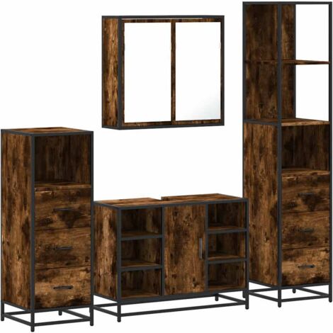 vidaXL Ensemble meubles salle de bain 4 pcs chêne fumé bois ingénierie (1/5)