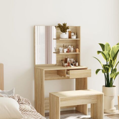 Vidaxl – Coiffeuse avec miroir en bois d'ingénierie chêne sonoma 74,5x40x141 cm – Résistante à l'humidité – Grand espace de rangement