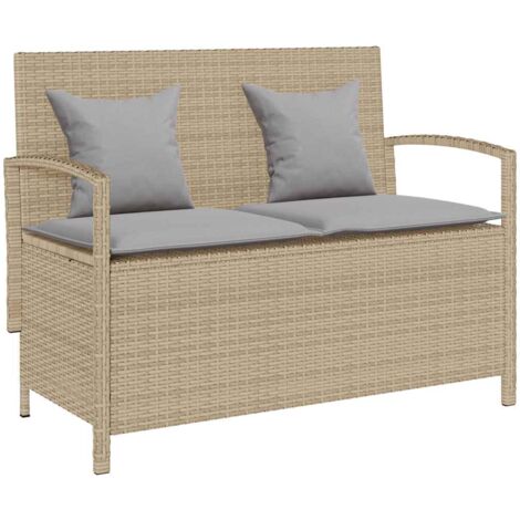 VidaXL Banc de rangement de jardin avec coussin beige résine tressée
