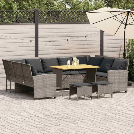 vidaXL Salon de jardin 4 pcs avec coussins gris résine tressée