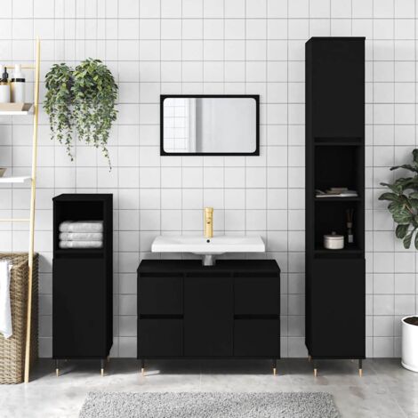 Vidaxl – Armoire de salle de bain noire 80x33x60 cm – Bois d'ingénierie durable – Pieds en fer pour style industriel – Installation flexible de la porte