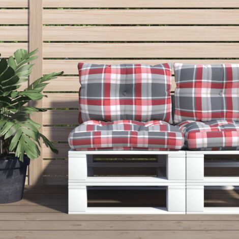 Coussins de palette lot de 2 motif à carreaux rouge tissu vidaXL