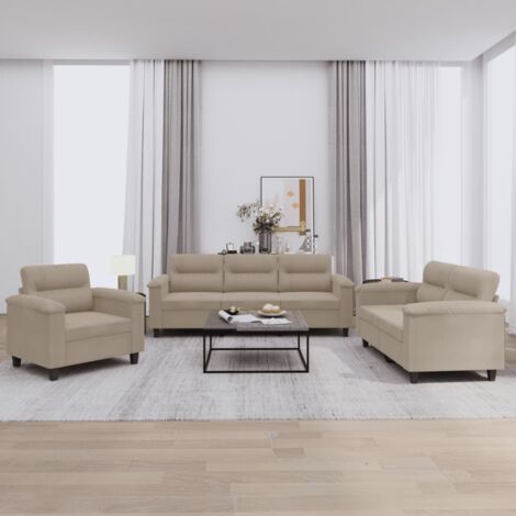 Ensemble de canapés 3 pcs avec coussins taupe tissu microfibre vidaXL (1/5)