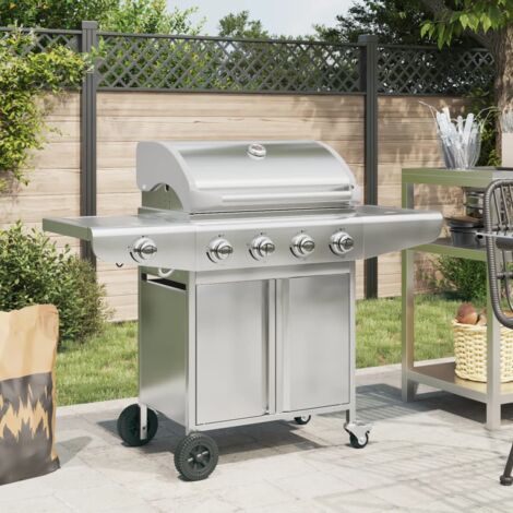 Vidaxl – Barbecue à gaz 5 brûleurs en acier inoxydable – Puissance 16 kW – Grand espace de cuisson 63 x 40 cm – Brûleur latéral pour sauces (1/6)