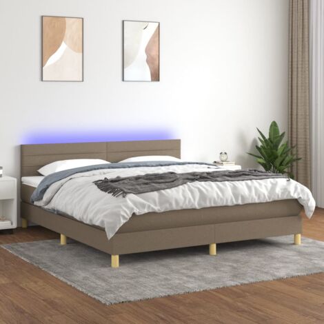 vidaXL Sommier à lattes de lit avec matelas LED Taupe 160x200 cm Tissu (1/5)