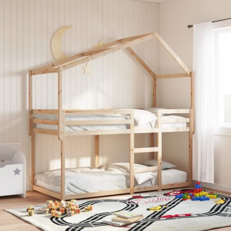 Vidaxl – Lit superposé 80x200 cm en bois de pin massif – Design sécurisé avec garde-corps – Dimensions compactes pour espaces limités