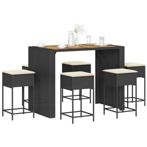 Ensemble de bar de jardin 7 pcs avec coussins noir poly rotin vidaXL (1/5)