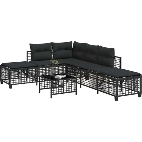 vidaXL 3 Piece Corner Garden Sofa Set with Cushions Black Poly Rattan (1/5)