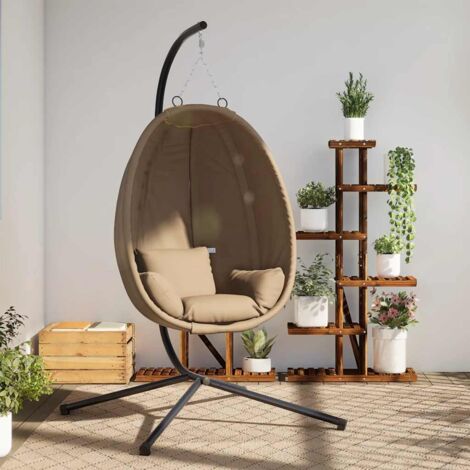 Vidaxl – Chaise suspendue en forme d'œuf taupe – Support en acier – Coussin amovible – Dimensions 104x100x193 cm – Charge max 150 kg
