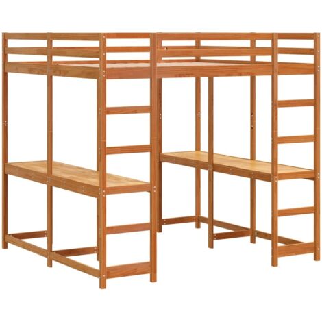 Vidaxl – Lit superposé 160x200cm en bois de pin massif – Bureau intégré avec échelle – Barrières de sécurité sur 4 côtés (1/5)