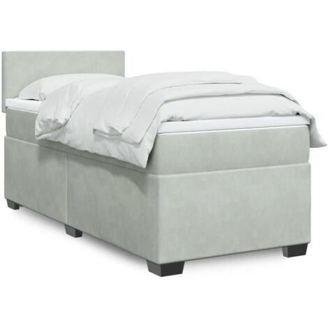 vidaXL Sommier à lattes de lit et matelas Gris clair 90x200 cm Velours