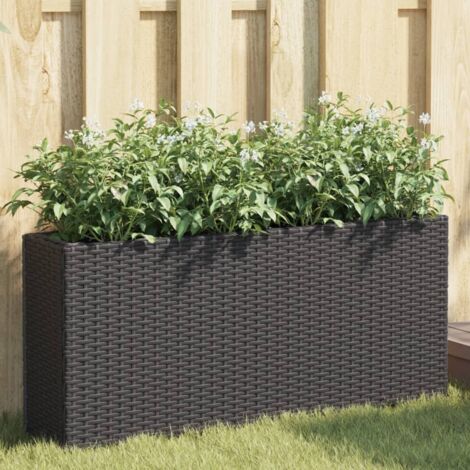 vidaXL Jardinières avec 2 pots 2 pcs noir 90x20x40 cm résine tressée