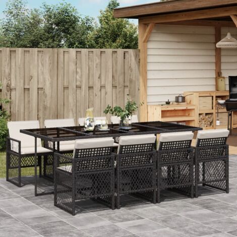 vidaXL Ensemble à manger de jardin 9pcs coussins noir résine tressée
