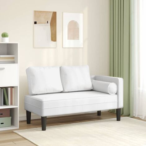 vidaXL Chaise longue avec coussins blanc similicuir (1/6)