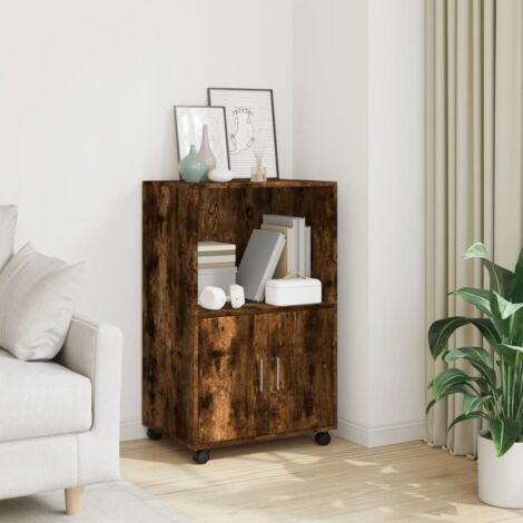 vidaXL Rolling Cabinet Smoked Oak 55x40x91 cm Engineered Wood