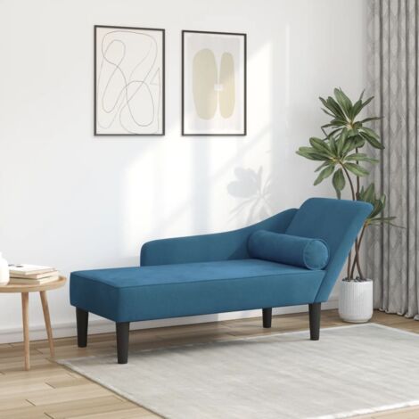 Vidaxl – Chaise longue velours bleu avec coussins – Dimensions 141x55,5x66,5 cm – Assise confortable 34,5 cm – Pour intérieur et extérieur - vidaXL180032