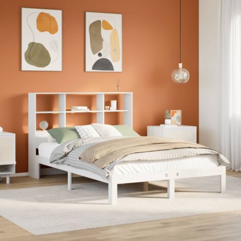 Lit bibliothèque sans matelas blanc 160x200 cm bois pin massif vidaXL (1/5)