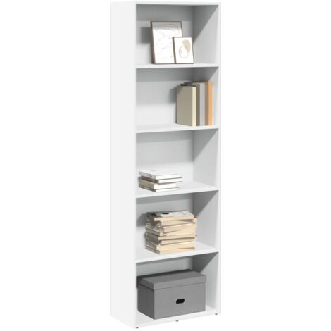 Vidaxl – Bibliothèque blanche en bois d'ingénierie 60x30x189 cm – 5 étagères – Design moderne pour rangement livres et objets décoratifs
