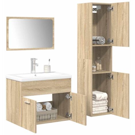 Vidaxl – Ensemble de meubles de salle de bain 4 pcs chêne sonoma – Armoire de rangement avec vasque murale – Matériau résistant à l'humidité – Grand espace de rangement (1/5)
