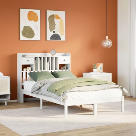 Lit bibliothèque sans matelas blanc 135x190 cm bois pin massif vidaXL (1/5)