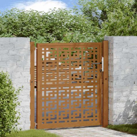 Vidaxl – Portail de jardin 105 x 105 cm en acier patiné – Construction robuste – Système de verrouillage avec 3 clés – Installation facile
