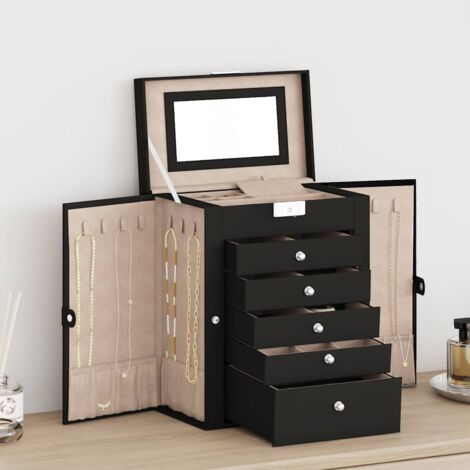 vidaXL Jewellery Box 6-Layer with Mirror Lockable Black