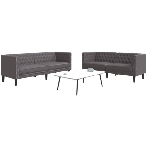 vidaXL Ensemble de canapé Chesterfield 2 pcs gris similicuir