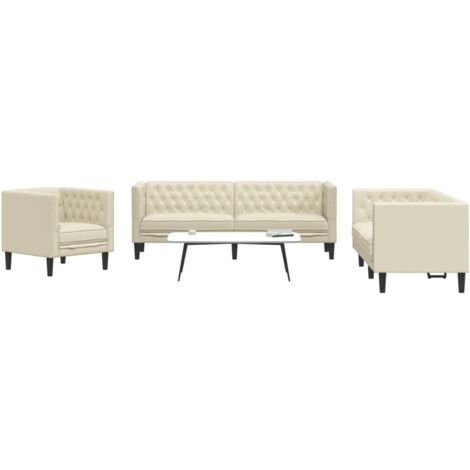 Vidaxl – Ensemble de canapé Chesterfield 3 pièces en similicuir crème – Canapé 2 places 174x74,5x70,5cm – Canapé 3 places 194x74,5x70,5cm (1/5)