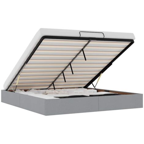 Vidaxl – Cadre de lit ottoman 200x200 cm – Tissu gris clair – Mécanisme de levage hydraulique – Rangement sous le lit optimisé