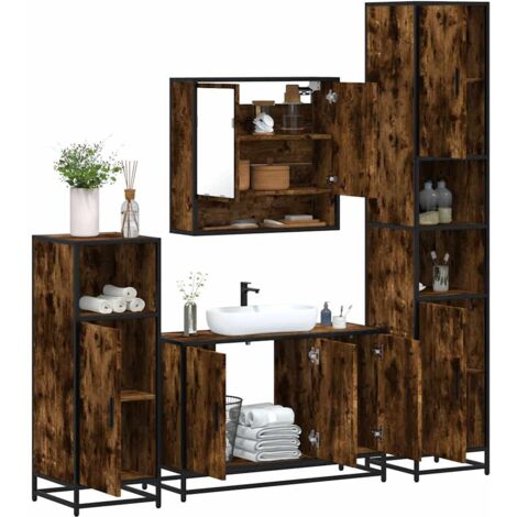 Ensemble meubles salle de bain 4 pcs chêne fumé bois ingénierie vidaXL (1/5)