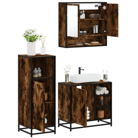 vidaXL 3 Piece Bathroom Furniture Set Smoked Oak Engineered Wood (1/5)