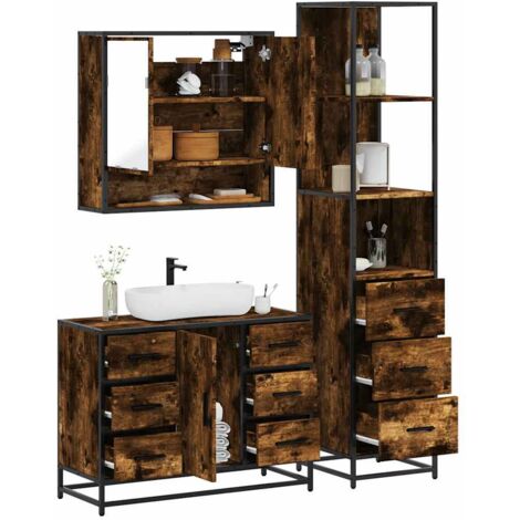 vidaXL 3 Piece Bathroom Furniture Set Smoked Oak Engineered Wood (1/5)