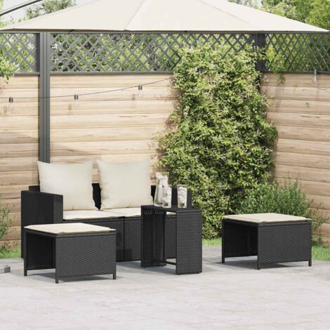 vidaXL 5 Piece Garden Sofa Set with Cushions Stackable Black Poly Rattan (1/5)