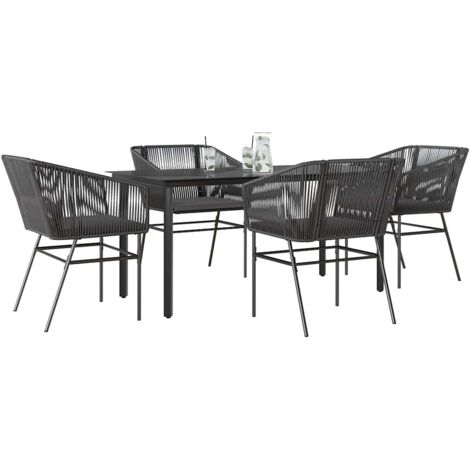 vidaXL Ensemble à manger de jardin et coussins 5 pcs noir rotin verre