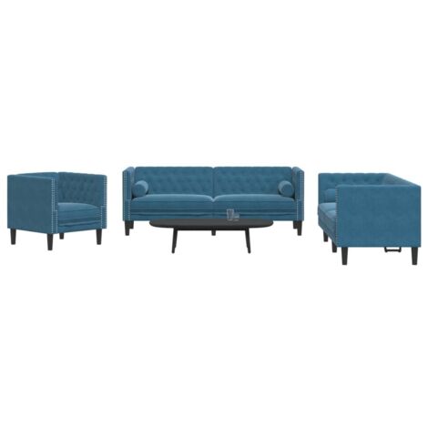 Ensemble de canapé Chesterfield et traversins 3pcs bleu velours vidaXL