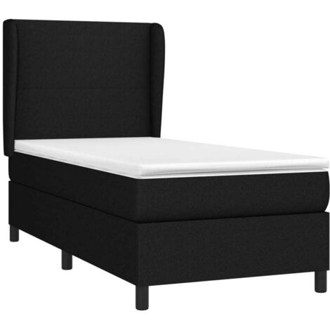 Lit à sommier tapissier avec matelas Noir 90x200 cm Tissu (1/5)