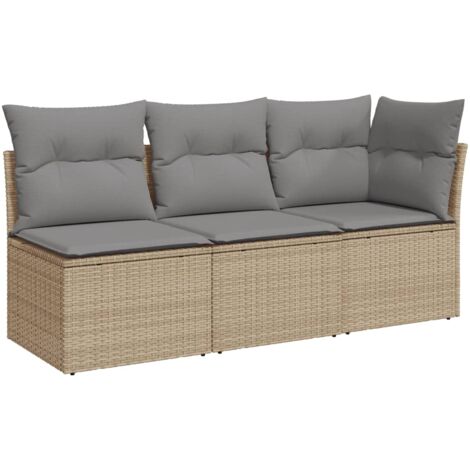 Canapé de jardin avec coussins 3 places beige résine tressée vidaXL