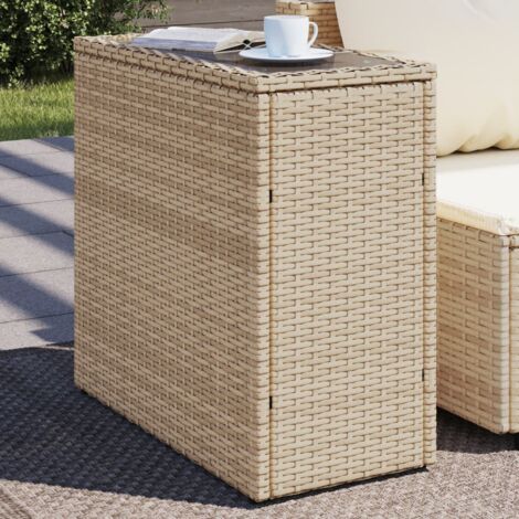 vidaXL Garden Side Table with Glass Top Beige 58x27,5x55 cm Poly Rattan