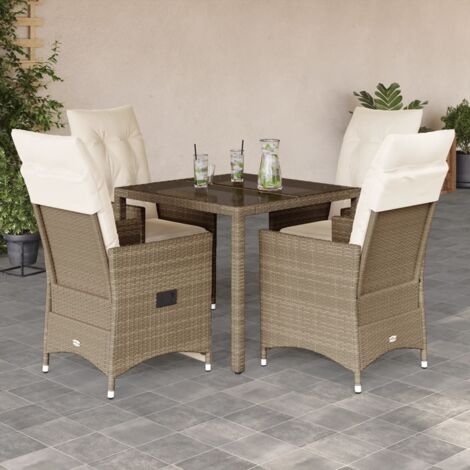 vidaXL Ensemble à manger de jardin avec coussins 5pcs Beige poly rotin (1/5)