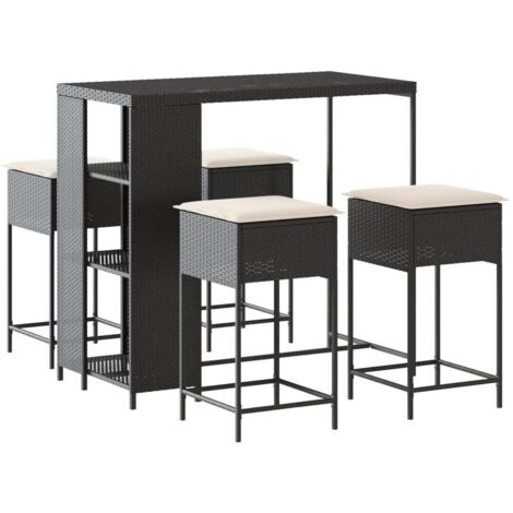 Ensemble de bar de jardin 5 pcs avec coussins noir poly rotin vidaXL
