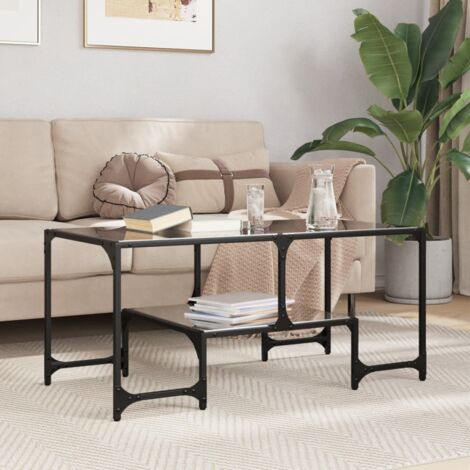 vidaXL Table basse avec dessus en verre noir 98,5x50x45 cm acier (1/5)