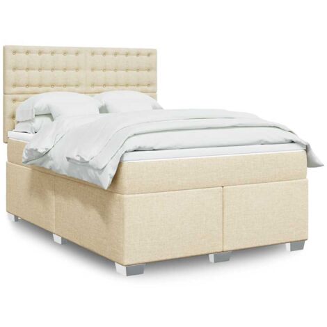 vidaXL Sommier à lattes de lit avec matelas Crème 140x190 cm Tissu (1/5)