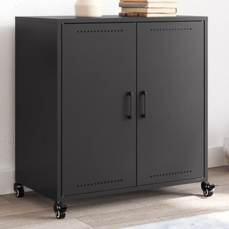 Vidaxl – Buffet noir 68x39x72 cm en acier laminé à froid – 2 portes – Rangement pour magazines et livres – Facile à nettoyer