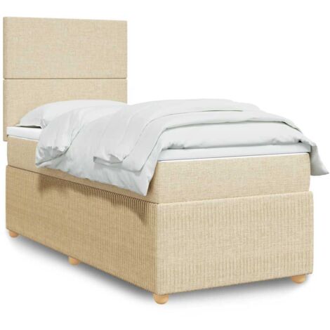 vidaXL Sommier à lattes de lit avec matelas Crème 80x200 cm Tissu (1/5)